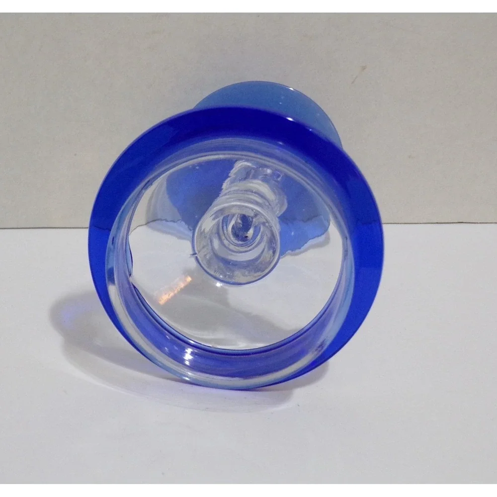 Cobalt Blue & Clear Hand Blown  Twisted Stem Candle Holder 6.5